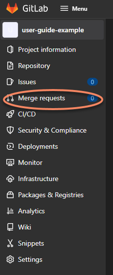 The merge request menu