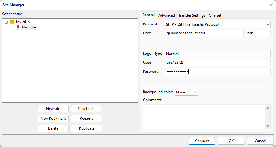 FileZilla set user and password demo.